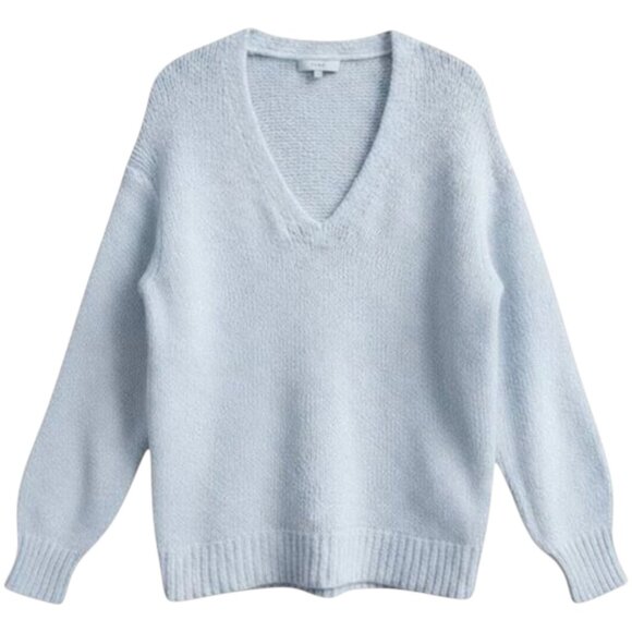 Vince Textured V-Neck Sweater Light Blue Sky Cotton Knit Designer M - Picture 1 of 10